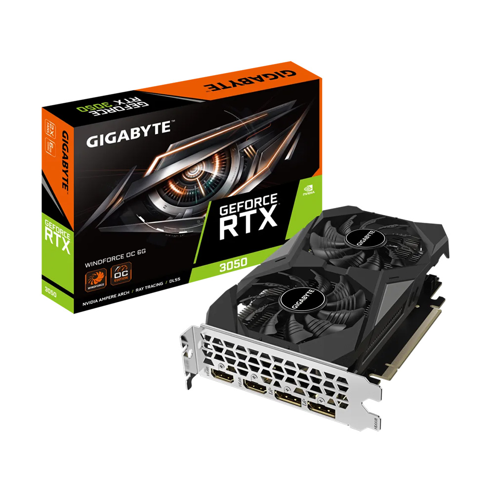 VGA Gigabyte RTX 3050 Windforce OC 6GB (N3050WF2OC -6GD) (4 cổng xuất hình 2xHDMI và 2xDP) 