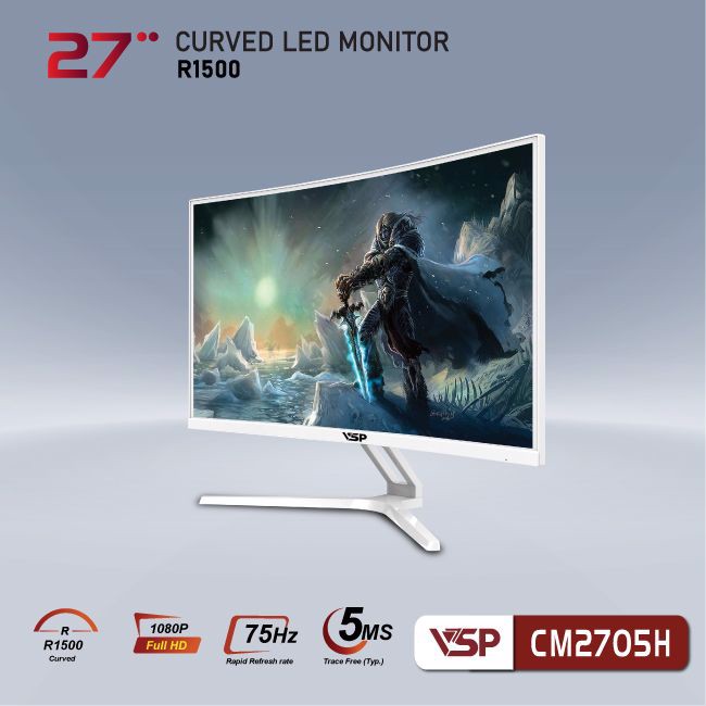 Màn hình Gaming VSP CM2705H Trắng | 27 inch, Full HD, VA, 75Hz, 6ms, cong 